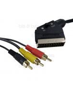 1.5m Scart Plug to 3x RCA Phono Plugs Adapter Cable with I/O Switch